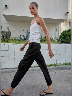 Zara Blk Linen Tapered Pants, XS